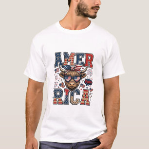 Patriottische Hoogland Koe Amerika 4 juli T-shirt_ T-shirt