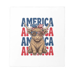Patriottische Hoogland Koe Amerika Vintage Shirt O Notitieblok
