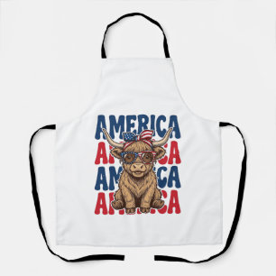 Patriottische Hoogland Koe Amerika Vintage Shirt O Schort