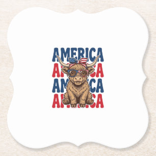 Patriottische Hoogland Koe Amerika Vintage T-shirt Kartonnen Onderzetters