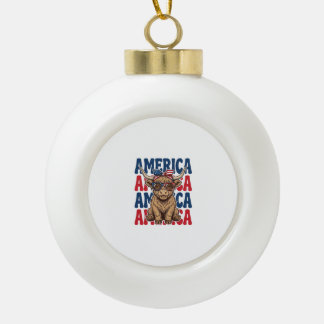 Patriottische Hoogland Koe Amerika Vintage T-shirt Keramische Bal Ornament