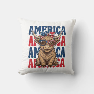 Patriottische Hoogland Koe Amerika Vintage T-shirt Kussen