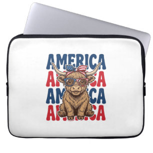 Patriottische Hoogland Koe Amerika Vintage T-shirt Laptop Sleeve