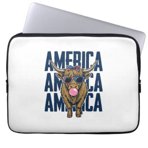 Patriottische Hoogland Koe Amerika Vintage T-Shirt Laptop Sleeve