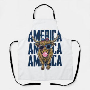 Patriottische Hoogland Koe Amerika Vintage T-Shirt Schort