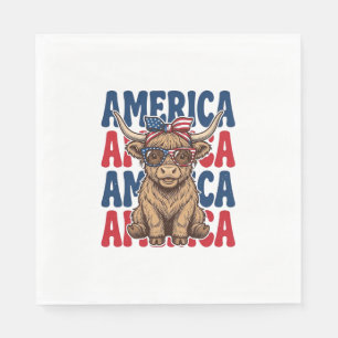 Patriottische Hoogland Koe Amerika Vintage T-shirt Servet