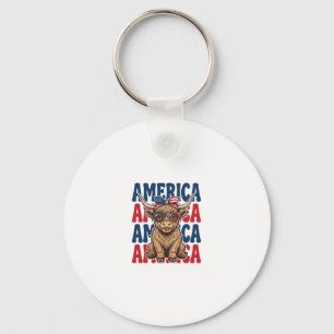 Patriottische Hoogland Koe Amerika Vintage T-shirt Sleutelhanger