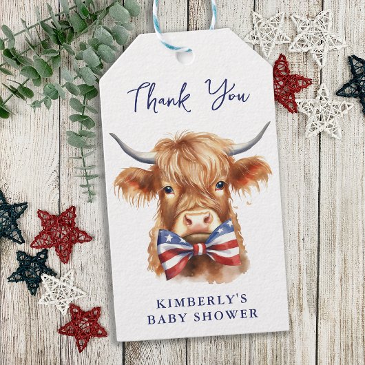 Patriottische Hoogland Koe Boerderij Dierlijk Baby Cadeaulabel