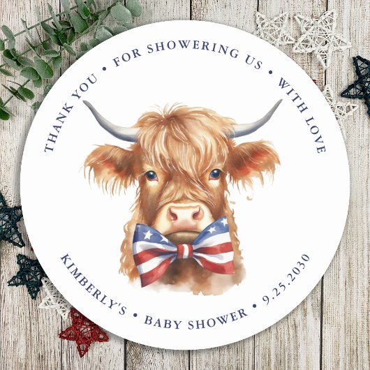 Patriottische Hoogland Koe Boerderij Dierlijk Baby Ronde Sticker