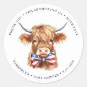 Patriottische Hoogland Koe Boerderij Dierlijk Baby Ronde Sticker (Voorkant)