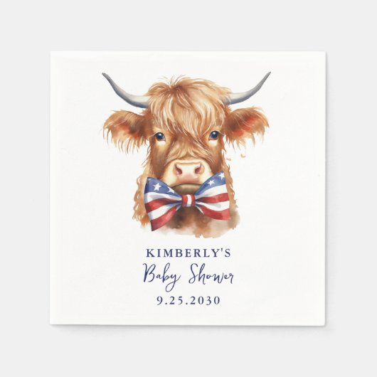 Patriottische Hoogland Koe Boerderij Dierlijk Baby Servet (Voorkant)