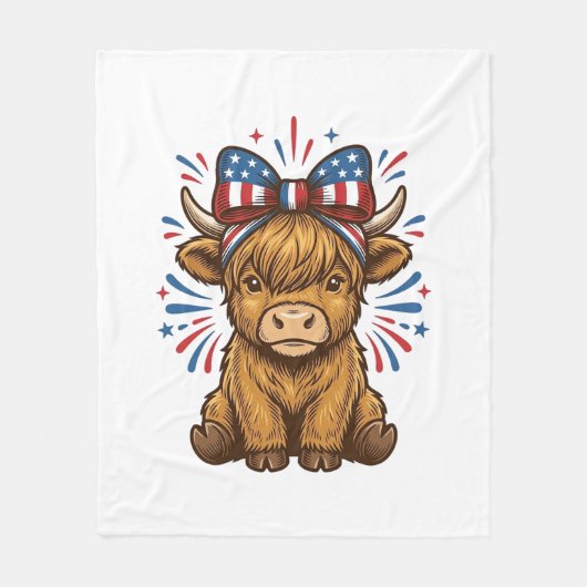 Patriottische Hoogland Koe Boog Vector Ontwerp (2) Fleece Deken (Voorkant)