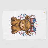 Patriottische Hoogland Koe Boog Vector Ontwerp (2) Golfhanddoek (Horizontaal)
