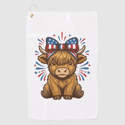 Patriottische Hoogland Koe Boog Vector Ontwerp (2) Golfhanddoek (Voorkant)