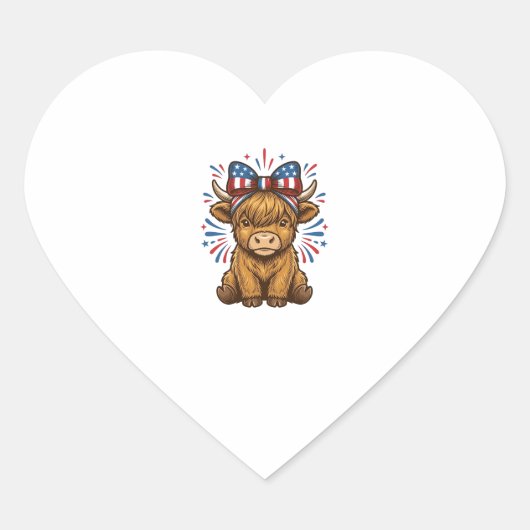 Patriottische Hoogland Koe Boog Vector Ontwerp (2) Hart Sticker (Voorkant)