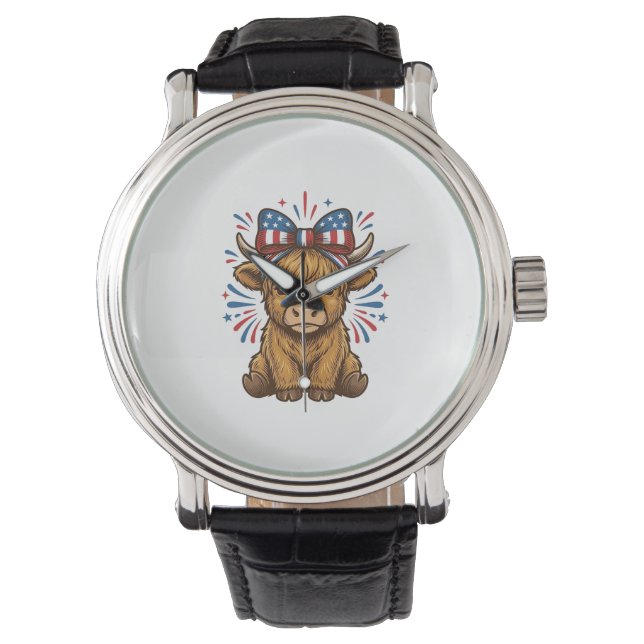 Patriottische Hoogland Koe Boog Vector Ontwerp (2) Horloge (Voorkant)