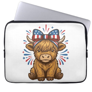 Patriottische Hoogland Koe Boog Vector Ontwerp (2) Laptop Sleeve