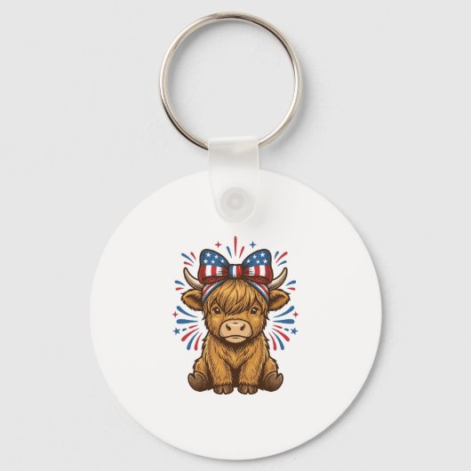 Patriottische Hoogland Koe Boog Vector Ontwerp (2) Sleutelhanger (Voorkant)
