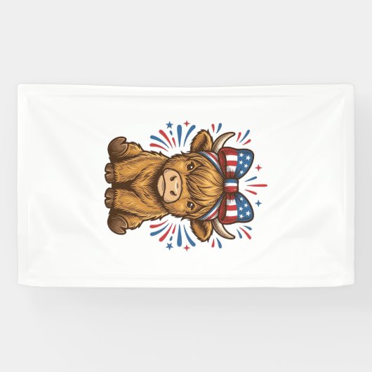 Patriottische Hoogland Koe Boog Vector Ontwerp (2) Spandoek (Horizontaal)