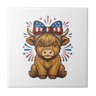 Patriottische Hoogland Koe Boog Vector Ontwerp (2) Tegeltje