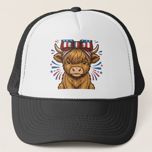 Patriottische Hoogland Koe Boog Vector Ontwerp (2) Trucker Pet (Voorkant)