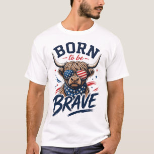 Patriottische Hoogland Koe Geboren om Dapper te Zi T-shirt