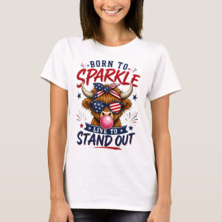 Patriottische Hoogland Koe Geboren om te Schittere T-shirt
