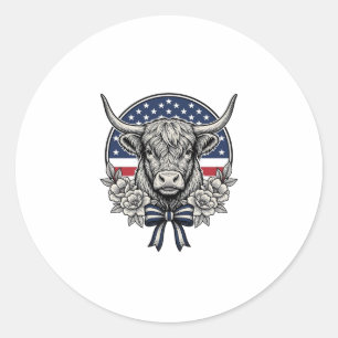 Patriottische Hoogland Koe Oude Gravure Kunst_1 Ronde Sticker
