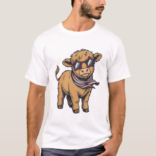 Patriottische Hoogland Koe Oude Gravure Mooie Kalf T-shirt