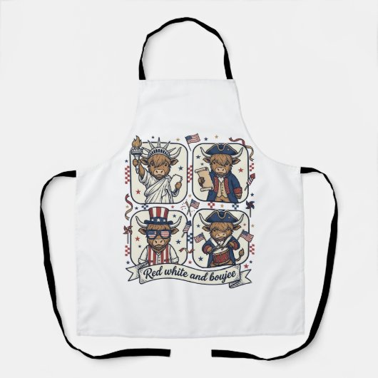 Patriottische Hoogland Koe Rood Wit en Boujee Schort (Voorkant)