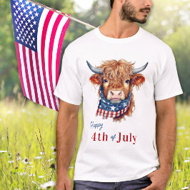 Patriottische Hoogland Koe USA Flag Happy 4th van T-shirt