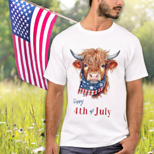 Patriottische Hoogland Koe USA Flag Happy 4th van  T-shirt