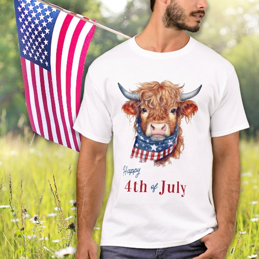 Patriottische Hoogland Koe USA Flag Happy 4th van T-shirt