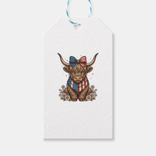 Patriottische Hoogland Koe Vintage Cadeaulabel (Voorkant)