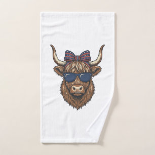 Patriottische Hoogland Koe Vintage Gravure Ontwerp Handdoek