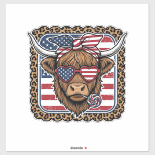 Patriottische Hoogland Koe Vintage Gravure Ontwerp Sticker