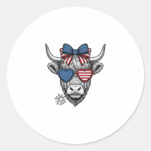 Patriottische Hoogland Koe Vintage Gravure Shirt_1 Ronde Sticker