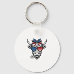 Patriottische Hoogland Koe Vintage Gravure Shirt_1 Sleutelhanger