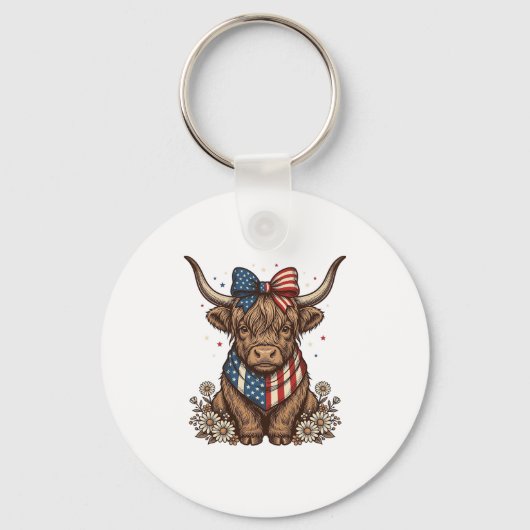 Patriottische Hoogland Koe Vintage Sleutelhanger (Voorkant)