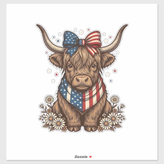 Patriottische Hoogland Koe Vintage Sticker (Vel)