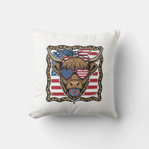 Patriottische Hoogland Koe Vintage Vlag Grafisch_1 Kussen