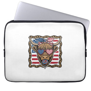 Patriottische Hoogland Koe Vintage Vlag Grafisch_1 Laptop Sleeve