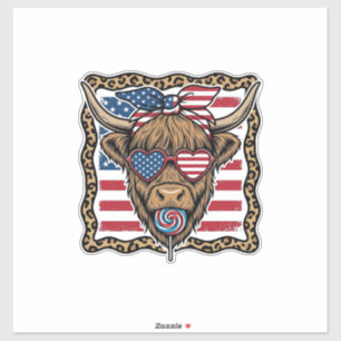 Patriottische Hoogland Koe Vintage Vlag Grafisch_1 Sticker