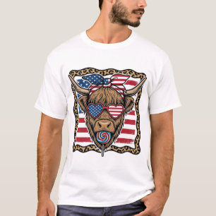 Patriottische Hoogland Koe Vintage Vlag Grafisch_1 T-shirt