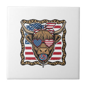 Patriottische Hoogland Koe Vintage Vlag Grafisch_1 Tegeltje