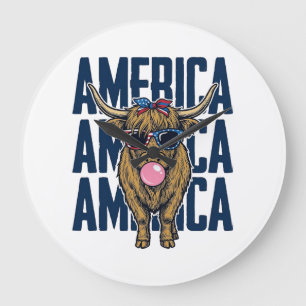 Patriottische Hooglandkoe Amerika Vintage T-Shirt  Grote Klok