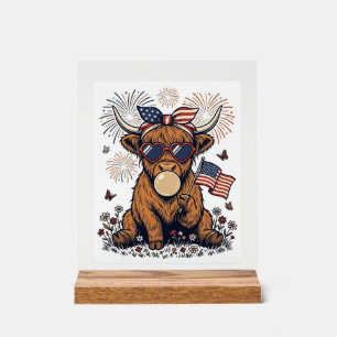 Patriottische Hooglandkoe Bubblegum Vintage Gravur Acryl Bord