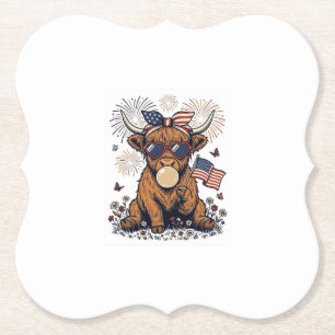 Patriottische Hooglandkoe Bubblegum Vintage Gravur Kartonnen Onderzetters