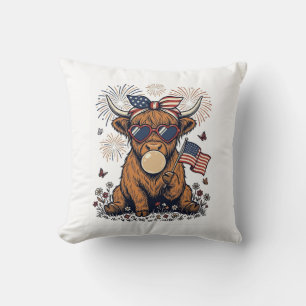 Patriottische Hooglandkoe Bubblegum Vintage Gravur Kussen