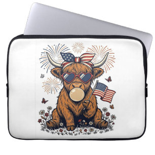 Patriottische Hooglandkoe Bubblegum Vintage Gravur Laptop Sleeve